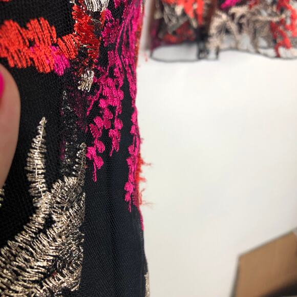 Jay Godfrey Mini Dress Floral Embroidery Sheer Overlay Bell Sleeve Flare 4 - Picture 7 of 11